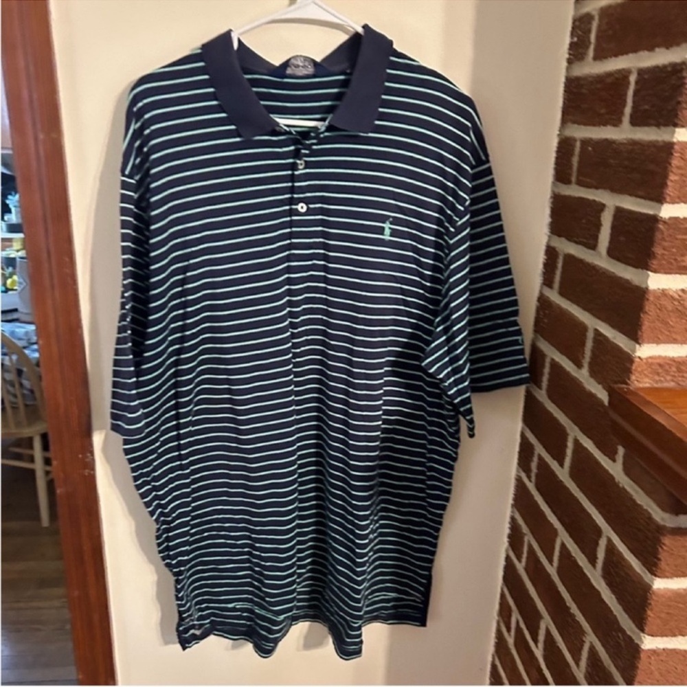 Ralph Lauren Navy and Green Striped Polo Golf Shirt size xl